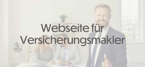 Webseite für Versicherungsmakler als Schriftzug auf einen Bild mit einen mann im Anzug.