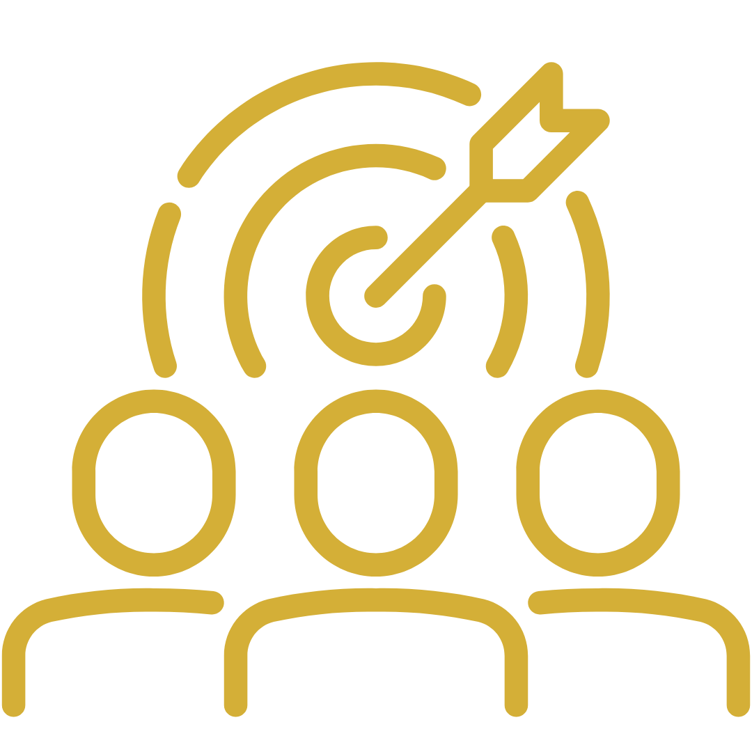 Goldenes Icon einer Zielscheibe und drei Männchen davor.